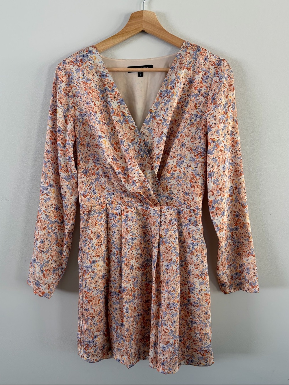 Dynamite Peach Floral Long-Sleeve Wrap Mini Dress